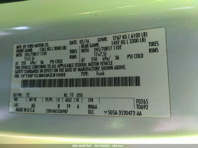 1FTMF1C88GKE81055 Ford F-150 Xl/xlt