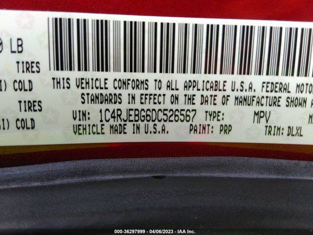 2013 JEEP GRAND CHEROKEE LIMITED VIN: 1C4RJEBG6DC526567