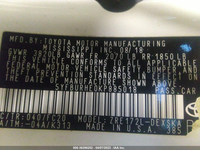 Toyota COROLLA SE 2019 5YFBURHE0KP885018 Image 9