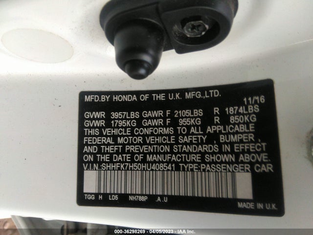Honda Civic Hatchback Ex 2017 SHHFK7H50HU408541 Image 9