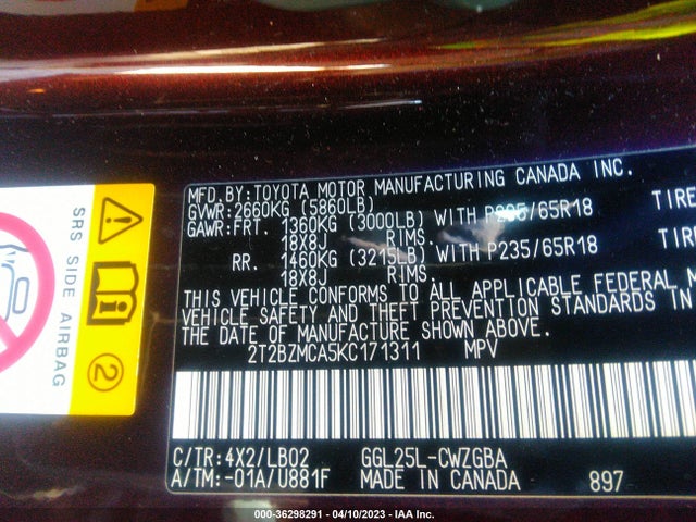 2T2BZMCA5KC171311 Lexus Rx Rx 350