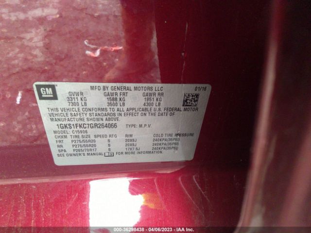 1GKS1FKC7GR264066 GMC Yukon Xl Sle