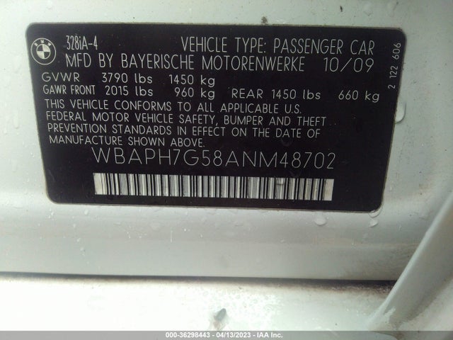 2010 BMW 3 SERIES 328I VIN: WBAPH7G58ANM48702