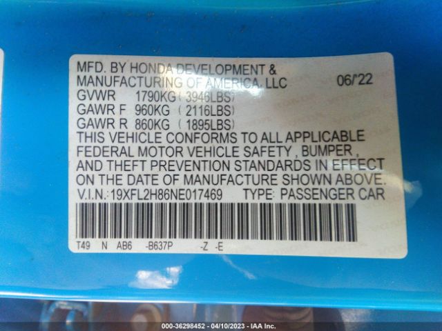 19XFL2H86NE017469 Honda Civic Hatchback Sport