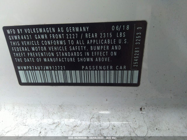 2018 Volkswagen Golf, VIN: WVWPR7AU7JW912721