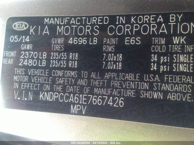 KNDPCCA61E7667426 KIA Sportage Sx