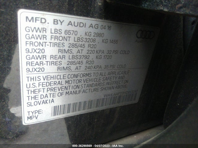 WA1LAAF72HD013240 Audi Q7 Premium Plus