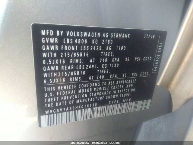 WVGAV7AX6HK016130 Volkswagen TIGUAN