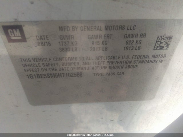 Chevrolet CRUZE LT 2017 1G1BE5SM5H7102588 Image 10