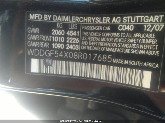 2008 MERCEDES-BENZ C-CLASS 3.0L VIN: WDDGF54X08R017685