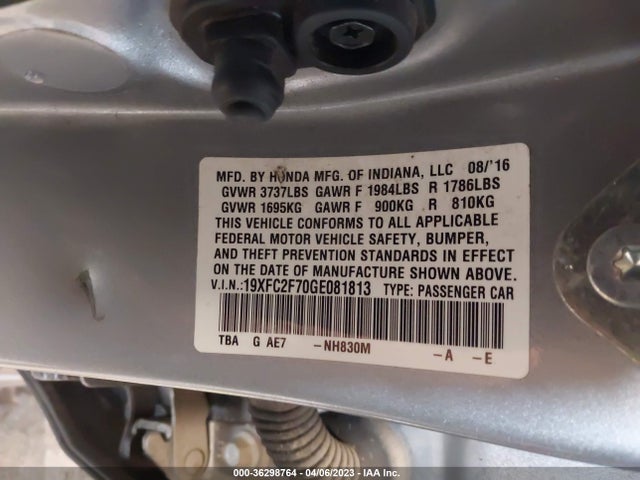 Honda Civic Sedan Ex 2016 19XFC2F70GE081813 Image 9