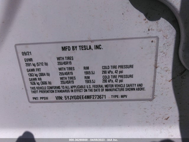 Tesla Model Y Long Range 2021 5YJYGDEE4MF273671 Image 11