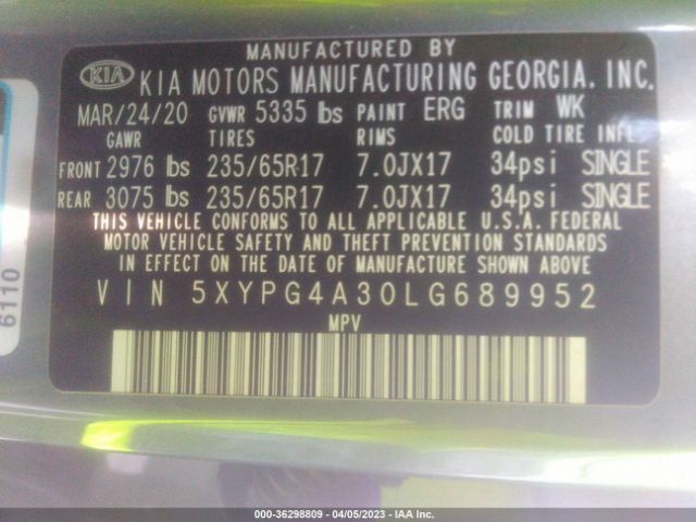 5XYPG4A30LG689952 KIA SORENTO LX