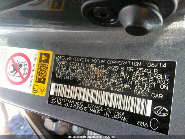 JTHBK1GG5E2140681 Lexus ES 350