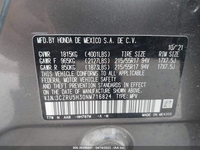 Honda HR-V LX 2022 3CZRU5H30NM716824 Image 11