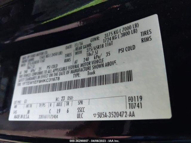 1FTEW1EF9HKC31678 Ford F-150 Xl/xlt/lariat