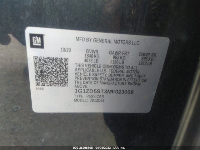 Chevrolet MALIBU LT 2021 1G1ZD5ST3MF023008 Image 9