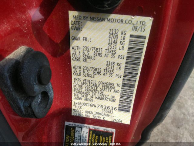 1N6BD0CT6FN763636 Nissan Frontier Sv