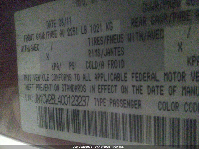 2012 MAZDA MAZDA5 SPORT VIN: JM1CW2BL4C0123237