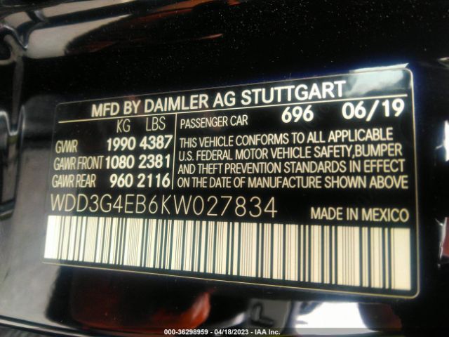 WDD3G4EB6KW027834 Mercedes-Benz A-class A 220