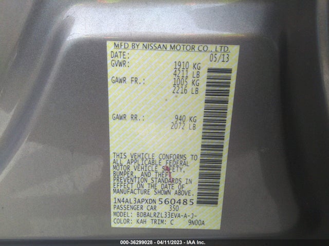 2013 NISSAN ALTIMA 2.5 S VIN: 1N4AL3APXDN560485