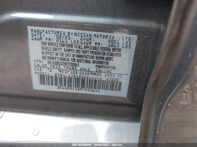 2021 NISSAN SENTRA SV VIN: 3N1AB8CV2MY255641