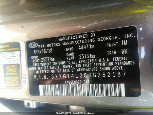 5XXGT4L38JG262187 KIA Optima Lx