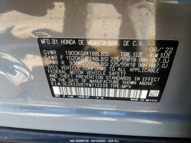 3CZRZ2H57PM712239 Honda Hr-v Awd Sport