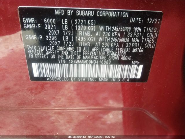 4S4WMAMD0N3416083 Subaru Ascent Limited