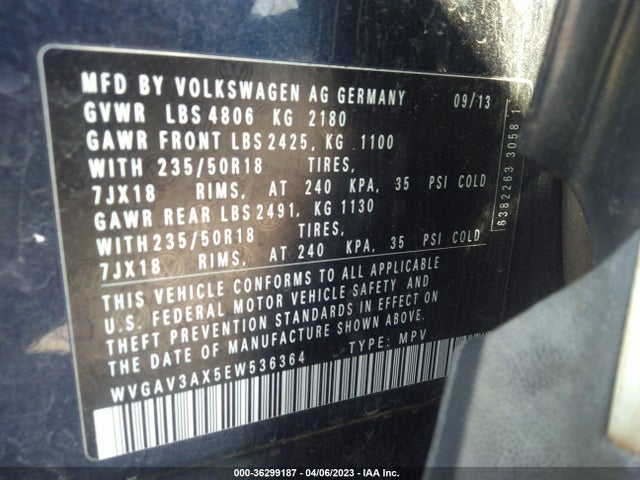 WVGAV3AX5EW536364 Volkswagen Tiguan Sel