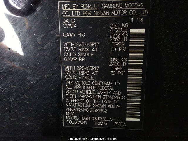 2019 NISSAN ROGUE SV VIN: KNMAT2MV6KP521652
