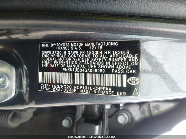 2016 Toyota Yaris, VIN: VNKKTUD34GA058989