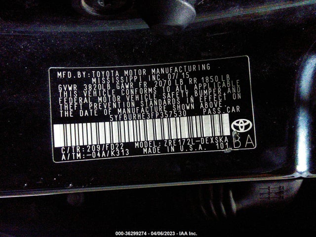 Toyota Corolla L/le/s/s Plus/le Plus 2015 5YFBURHE3FP357530 Image 10