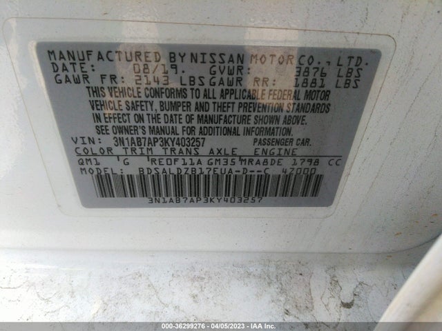Nissan SENTRA SV 2019 3N1AB7AP3KY403257 Image 10