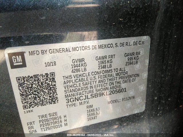 Chevrolet Trax Lt 2019 3GNCJLSB9KL205601 Image 9