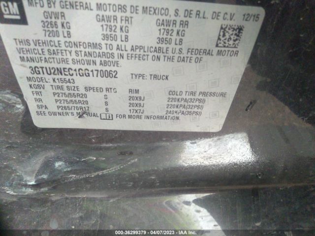 3GTU2NEC1GG170062 GMC Sierra 1500 Slt