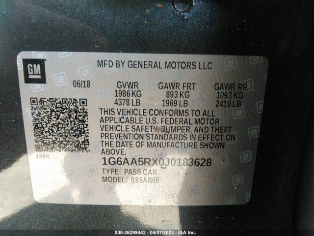 1G6AA5RX0J0183628 Cadillac Ats Sedan Rwd