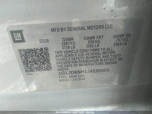 Chevrolet SONIC LT 2018 1G1JD6SH1J4120505 Image 11