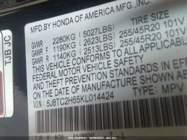 5J8TC2H65KL014424 Acura Rdx W/a-spec Pkg
