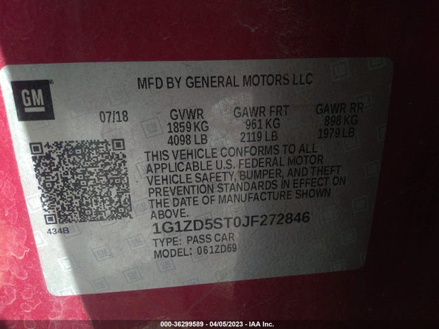 Chevrolet MALIBU LT 2018 1G1ZD5ST0JF272846 Image 9