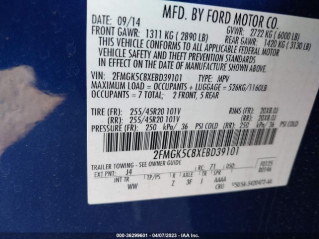 2FMGK5C8XEBD39101 Ford FLEX SEL
