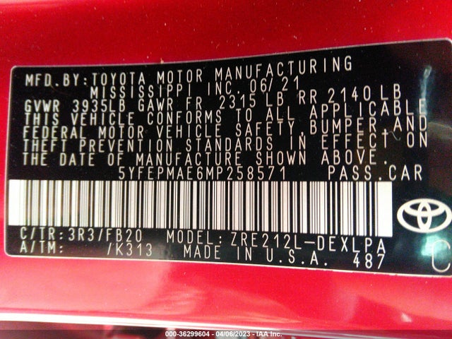 Toyota COROLLA LE 2021 5YFEPMAE6MP258571 Image 10