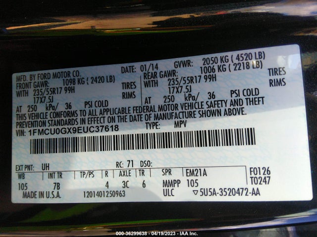 Ford ESCAPE SE 2014 1FMCU0GX9EUC37618 Image 10