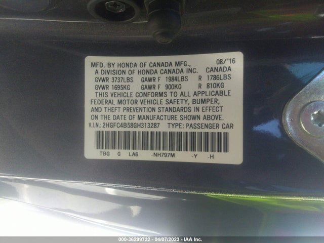 Honda Civic Coupe Lx 2016 2HGFC4B58GH313287 Image 10