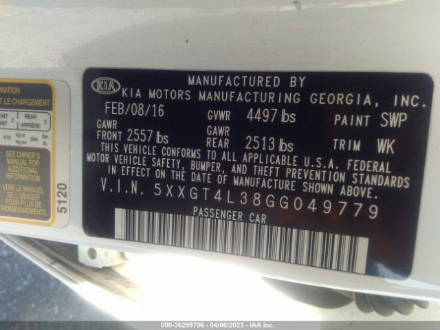 5XXGT4L38GG049779 KIA Optima Lx