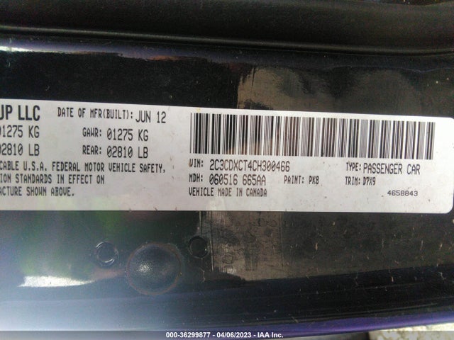 2012 DODGE CHARGER RT VIN: 2C3CDXCT4CH300466