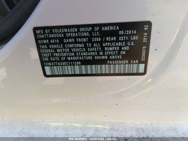 Volkswagen PASSAT S 2014 1VWAT7A33EC111285 Image 10