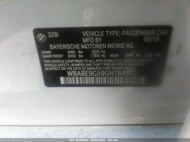 WBA8E9G59GNT84882 BMW 3 Series 328i