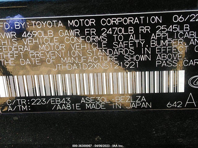 JTHDA1D2XN5121921 Lexus Is Is 300
