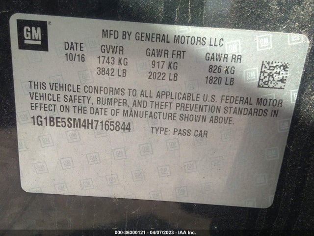 Chevrolet CRUZE LT 2017 1G1BE5SM4H7165844 Image 10